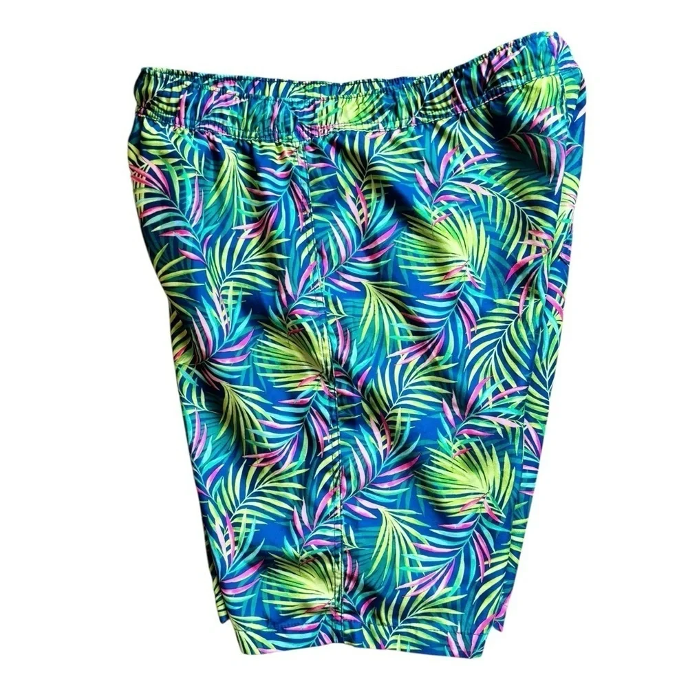 Lands’ End Swim Trunk Mesh Lining Boys 18/20 Husky Green Fern Print Pockets 8.5”